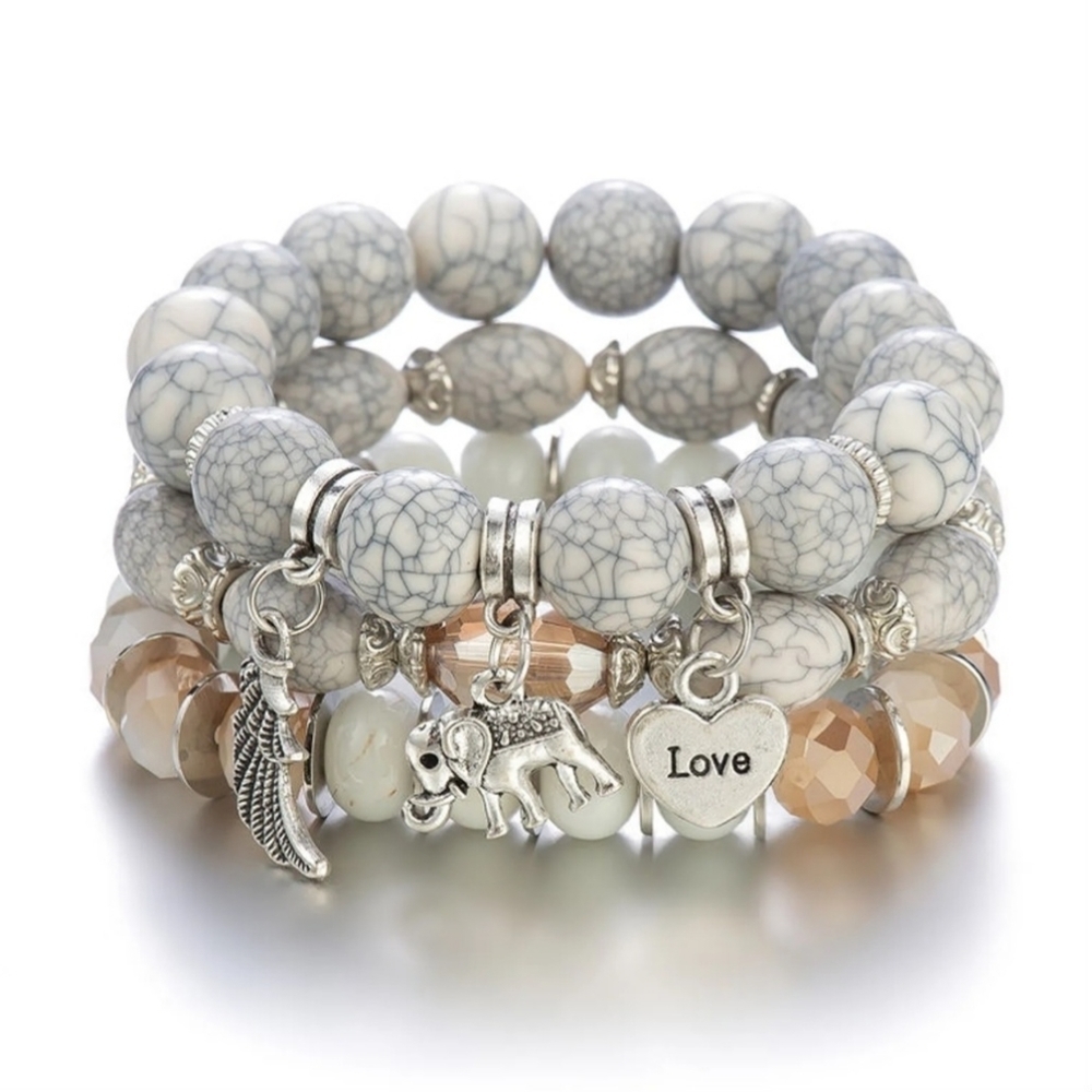 Elephant Charm Beaded Stacked Bracelets